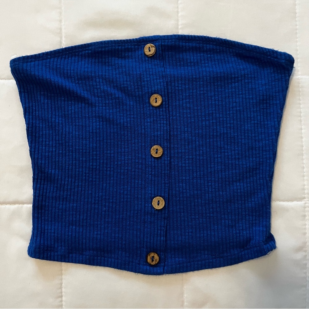 Royal Blue Knit Strapless Crop Top